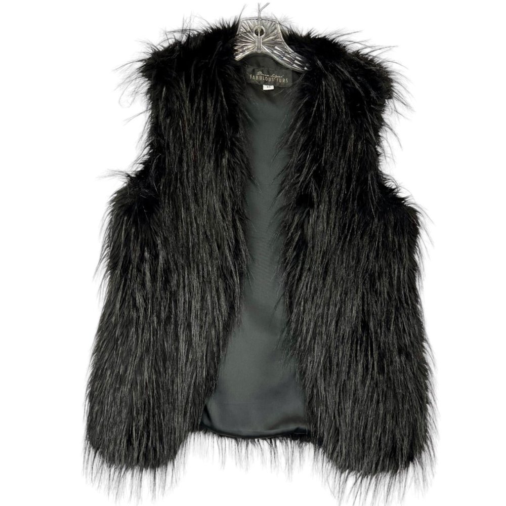 Donna Salyers Fabulous Furs Womens Black Faux Fur Vest Open Front size XS